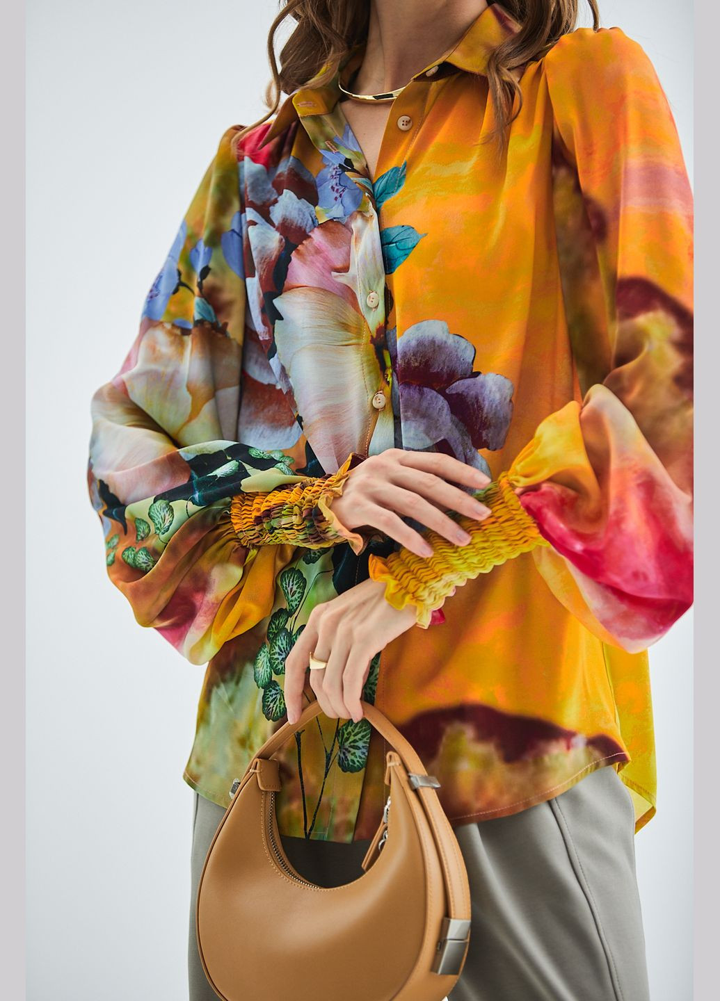 Комбінована принтована блуза з резинкою по низу рукава - ua48 / eu42 Iren Klairie