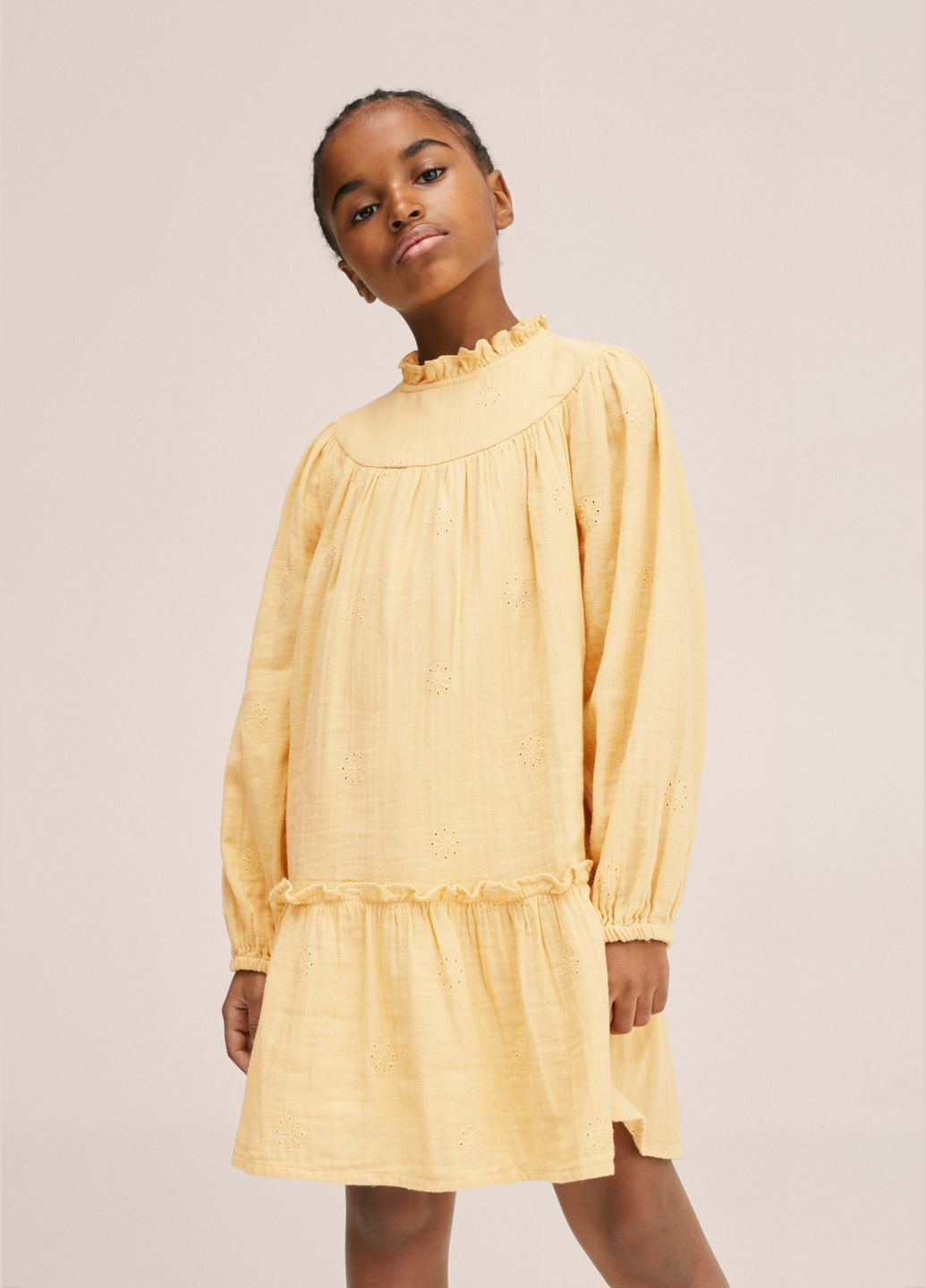 Светло-жёлтое платье с длинным рукавом для девочки 140 размер 27093259 Mango (297202960)