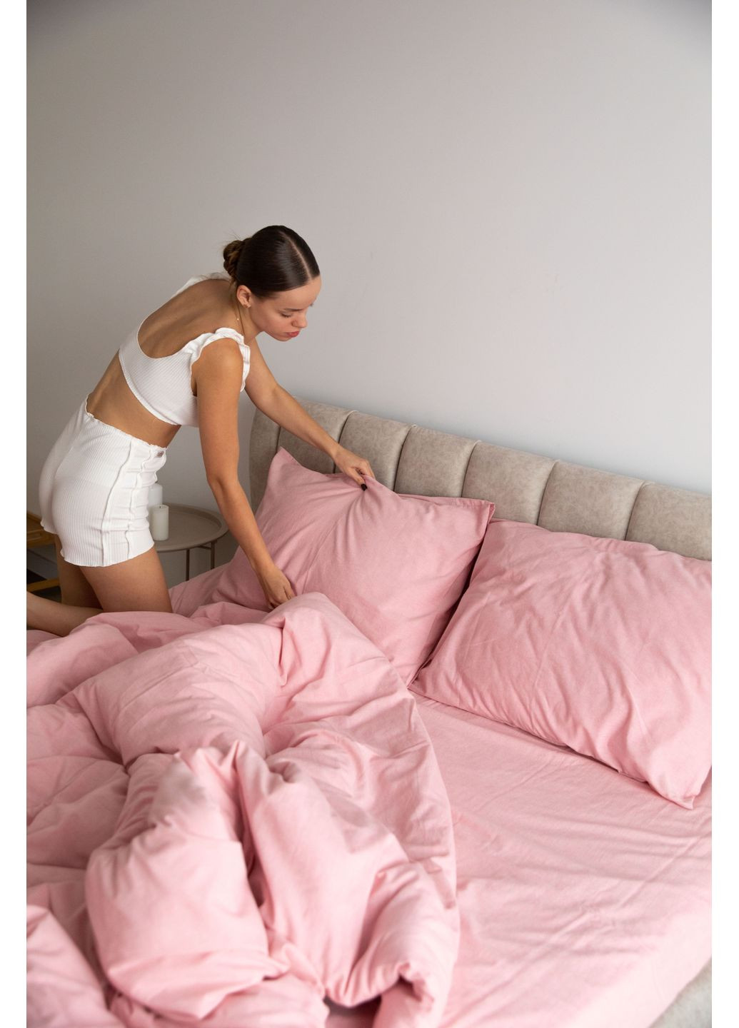 Постельное белье вареный хлопок "Белый" Полутораспальный, Простыня на резинке, наволочки 50х70 IN.HOME_UA (371141771)