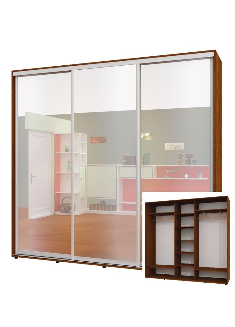 Шкаф-купе трехдверный 240*45*230 см Орех лесной 3 двери Зеркало ШК-04 Алекса (360477394)