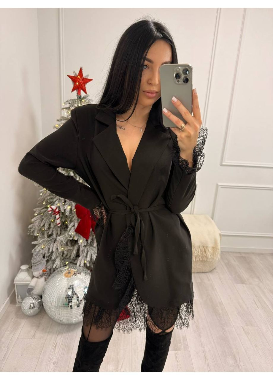 Черное повседневный женское платье-пиджак платье-жакет Гермес однотонное