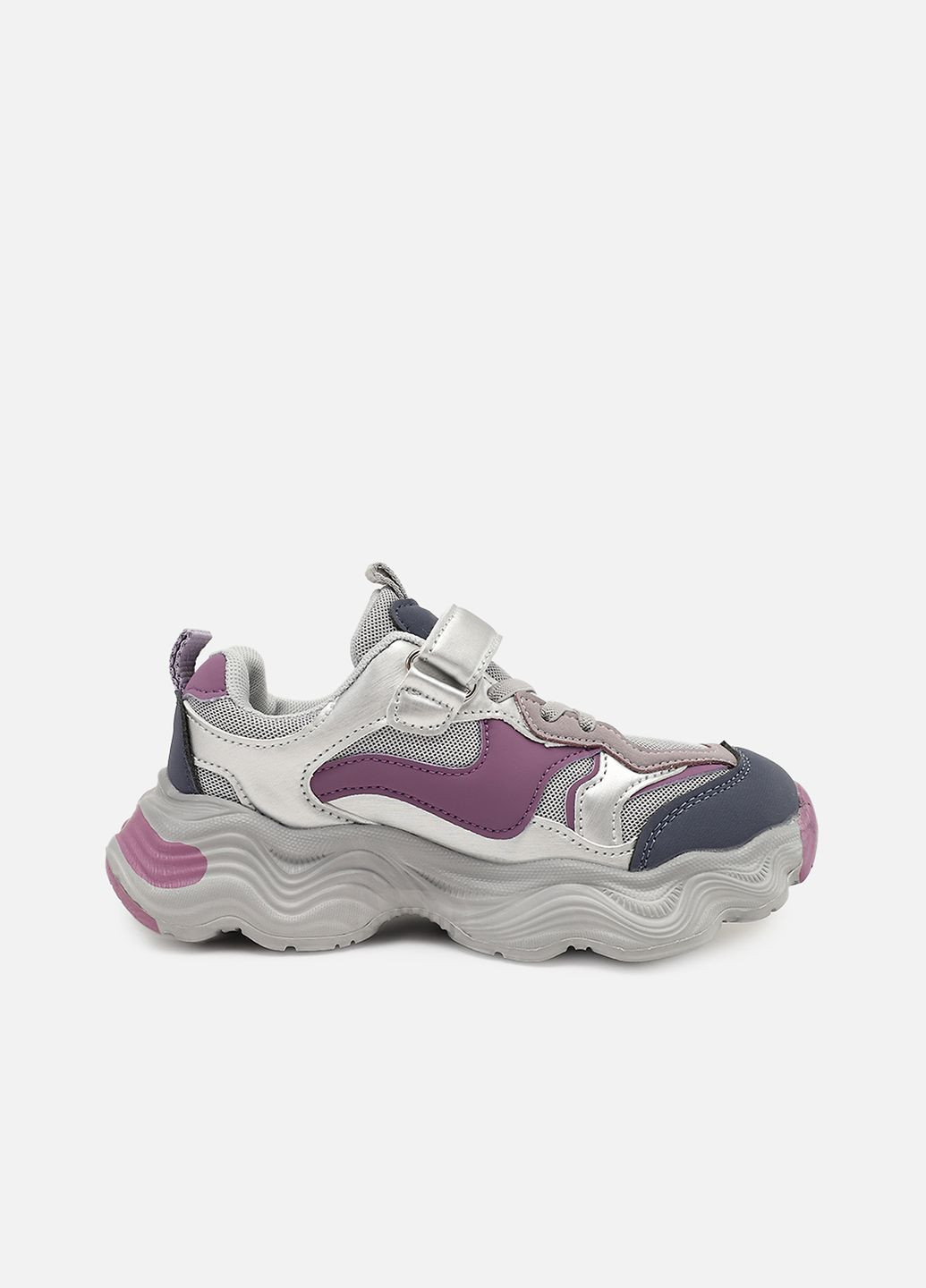 Серебряные демисезонные кроссовки для девочки, на плоской подошве цвет серебристый cb-00273819 Kimboo