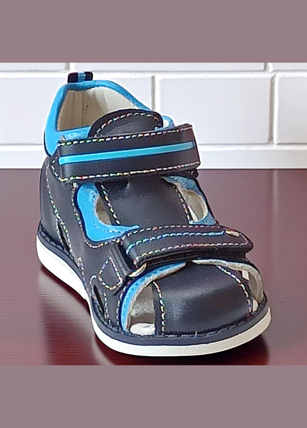 Синие повседневные закрытые ортопедические босоножки сандалии на липучках для мальчика клиби Clibee на липучке