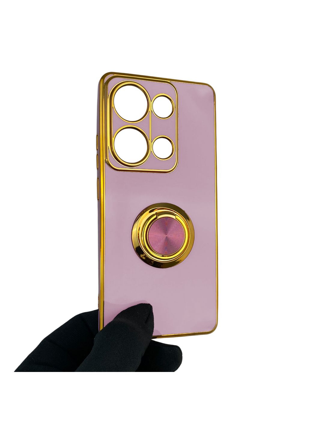 Чохол для Redmi Note 13 Pro 4G з кільцем-підставкою із золотою окантовкою на сяомі редмі нот 13 про чорничний gs1 Xiaomi (366231540)