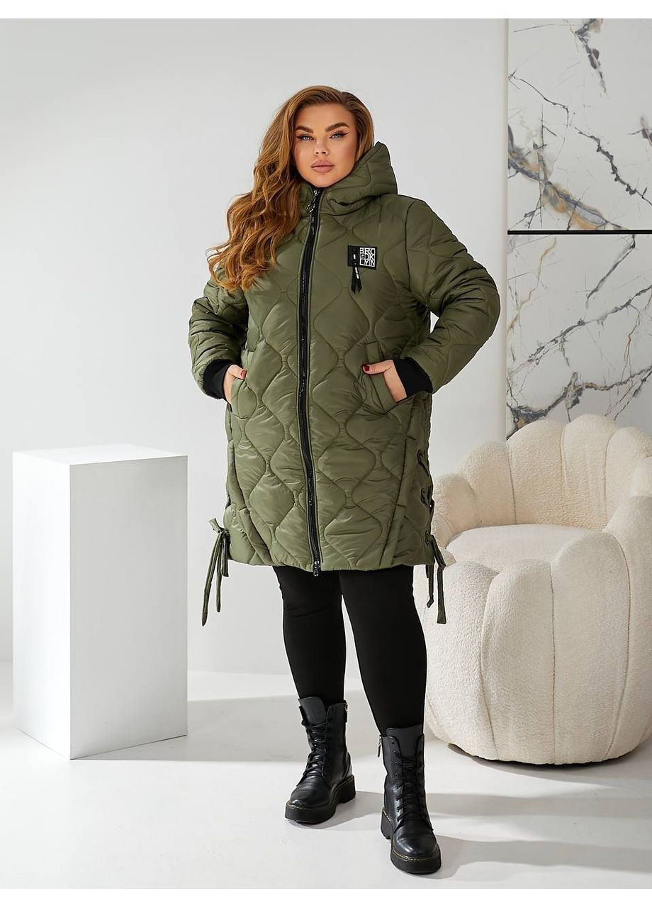 Оливкова (хакі) демісезонна куртка-пальто жіноча Style Point