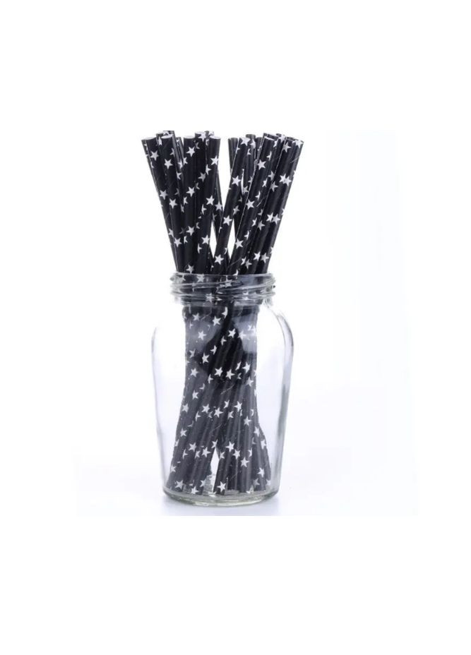 Коктейльні трубочки з принтом зірочок 25 штук 20 см чорно-білий Jannet трубочка (333969027)