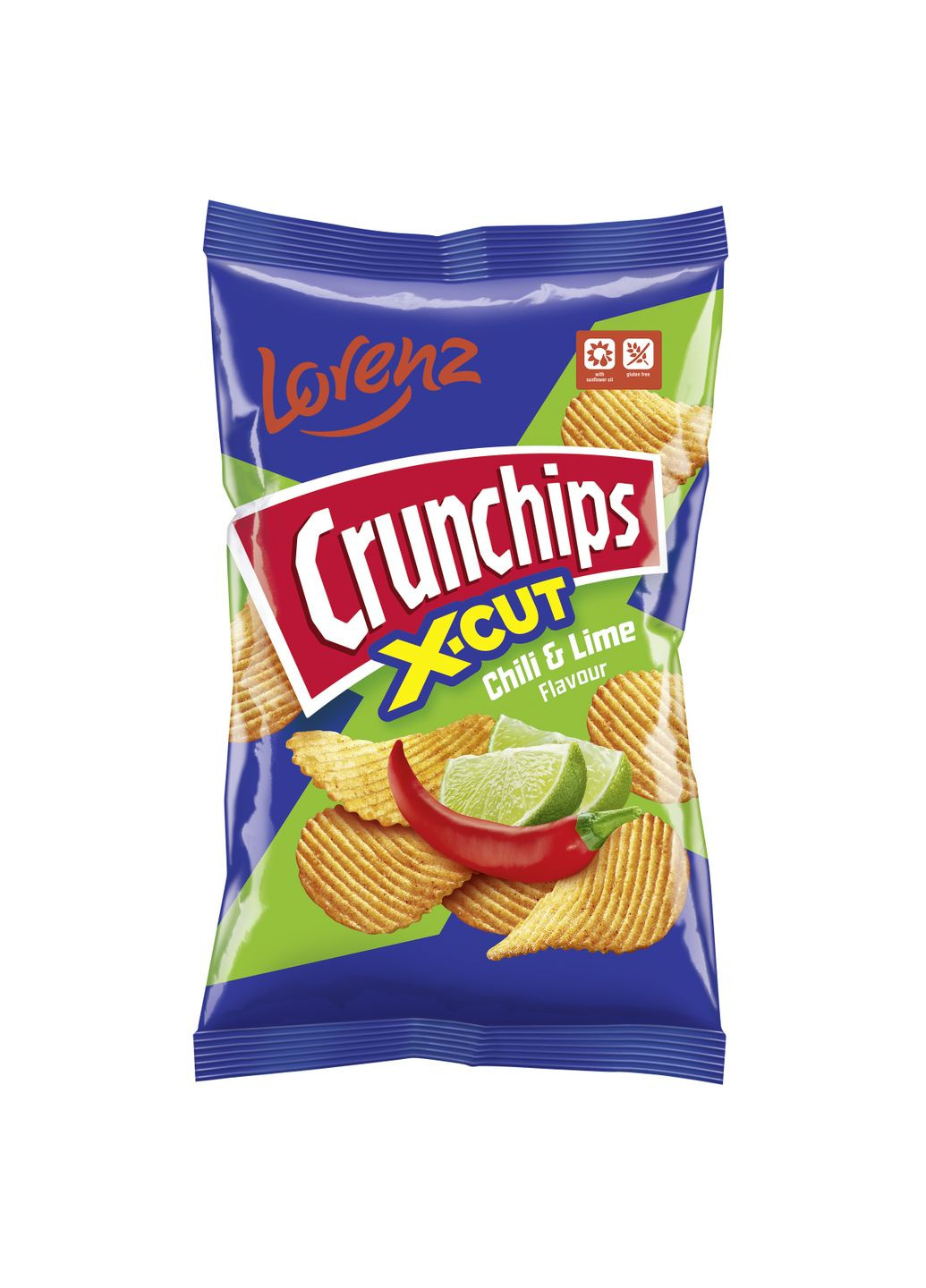 Чипсы рифленые Crunchips X-Cut вкусные и ароматные со вкусом чили и лайма 75г TM Польша Lorenz (302021237)