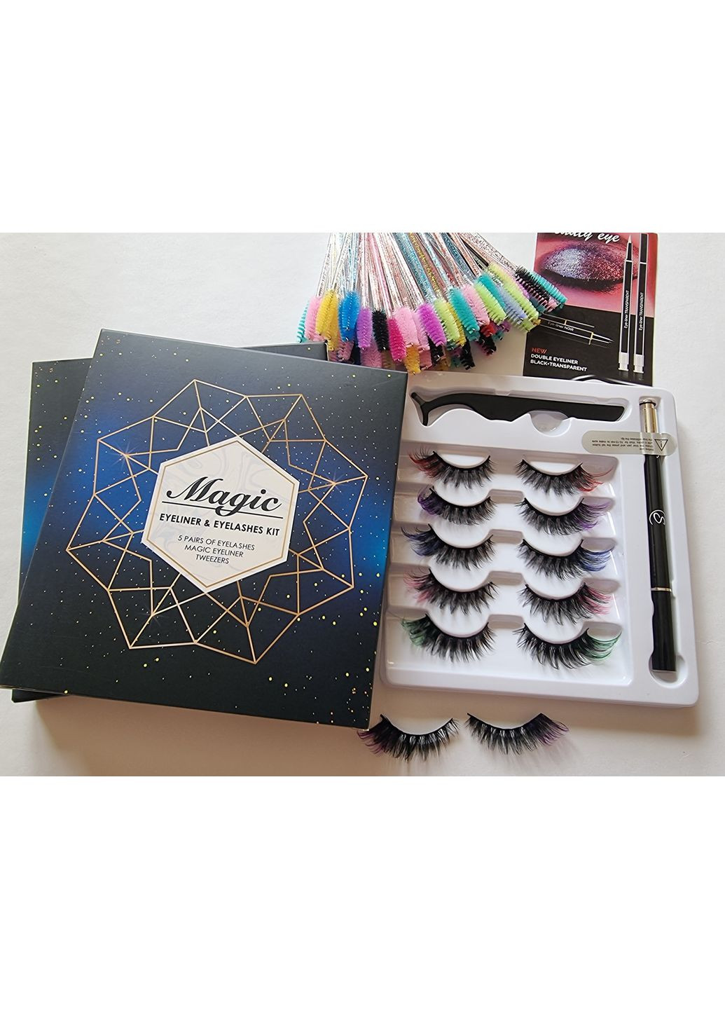 Набір Оригінал Кольорові базаторазові вії 5 пар Лисички + Маркер для надягання Magnetic Lashes (366668584)