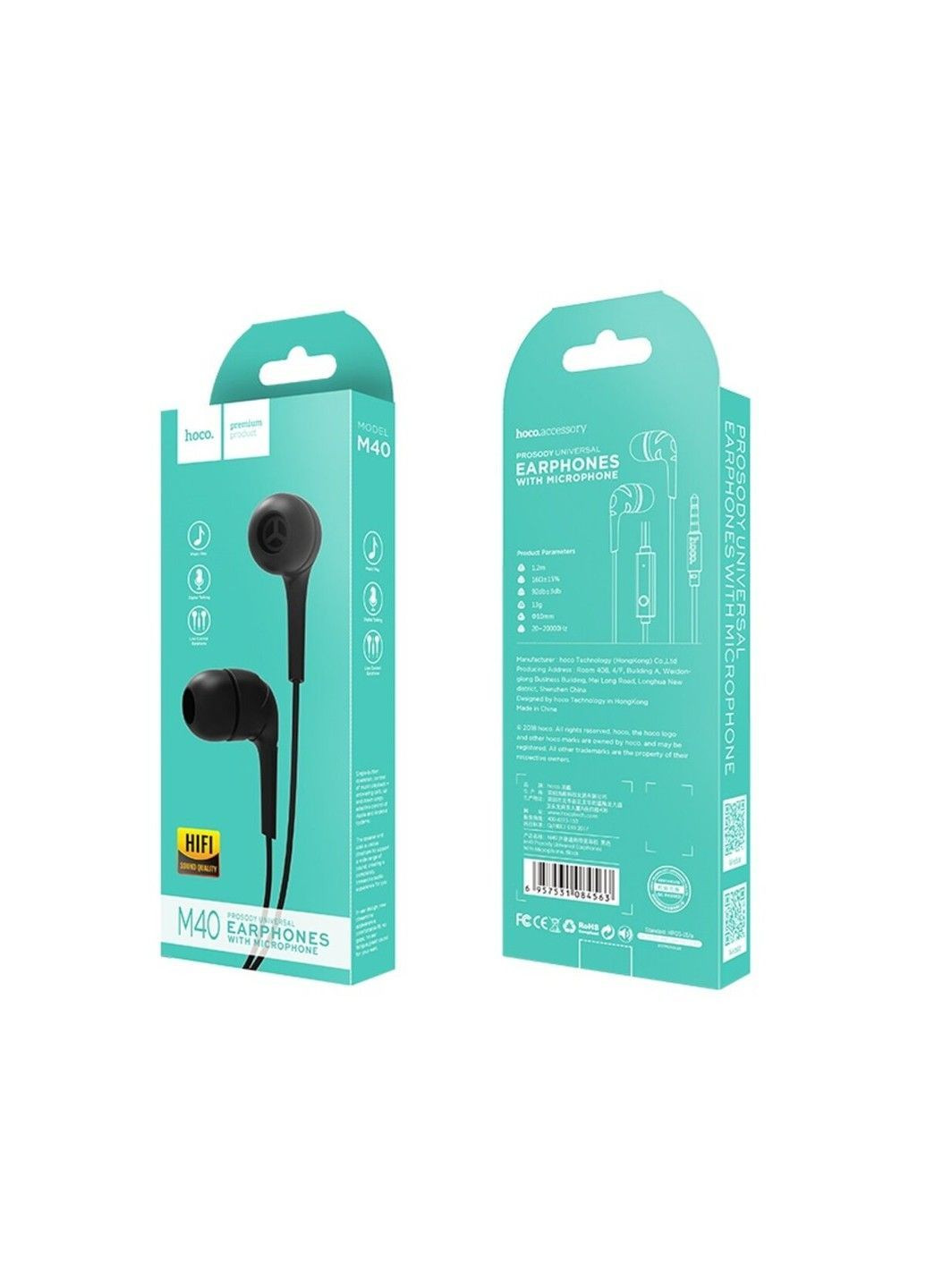 Навушники M40 Prosody universal earphones with microphone Black Hoco (371362881)