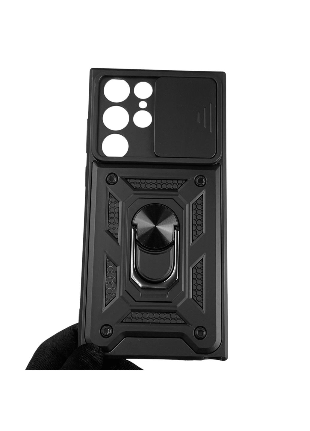 Чехол для Galaxy S22 Ultra (SM-S908B) бронированный с кольцом-держаталем со шторкой на самсунг с22 ультра черный rg1 Samsung (366230985)