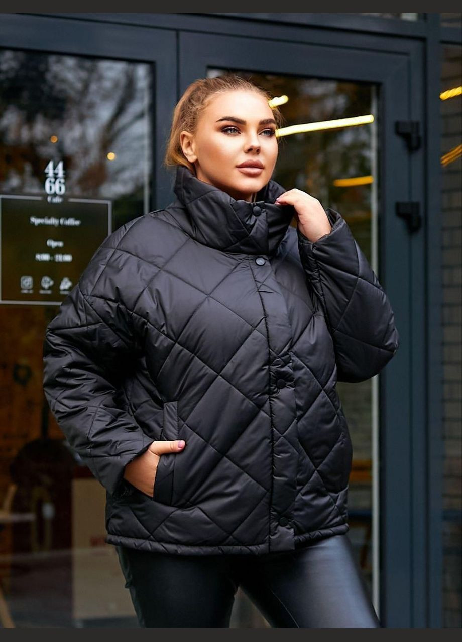Черная зимняя куртка женская эврозима батальная sf-147 тепло и стильно черный, 70-72 Sofia