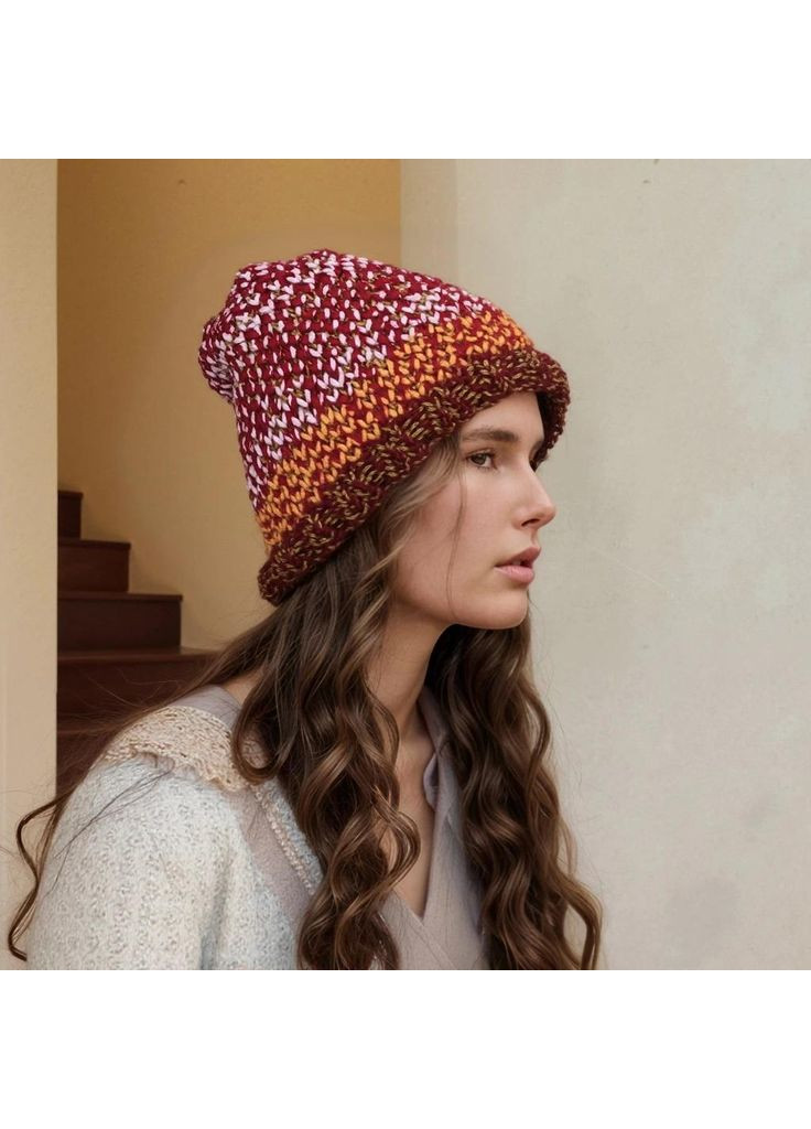 Стильна жіноча в'язана шапка Касіо жаккард микс, ручна робота PRIGRIZ (368787139)