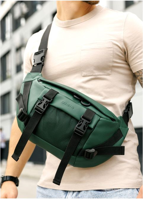 Сумка через плечо бананка мужская из экокожи для телефона и для документов большая Зеленый 38391 Sambag (352165880)