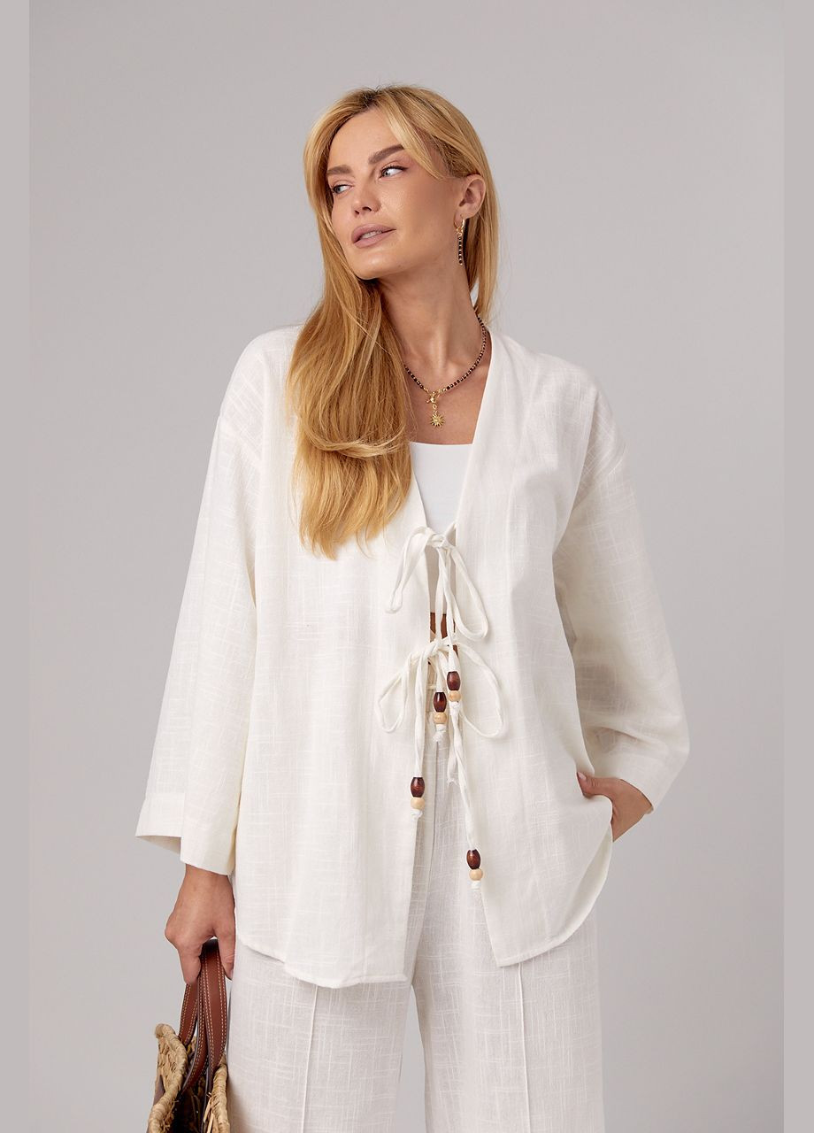 Льняний костюм із прямими штанами та сорочкою на зав'язках Lurex (296471266)