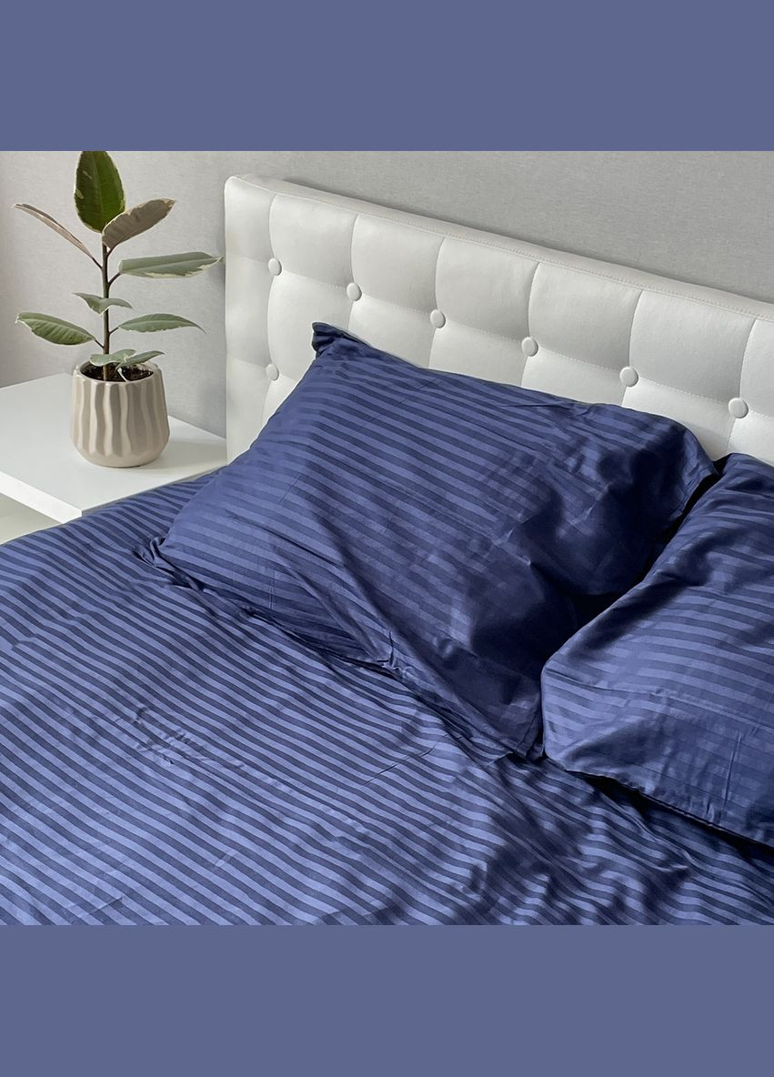 Комплект постельного белья Stripe Sense Dark Blue сатинстрайп темно-синий евро SoundSleep (292653281)