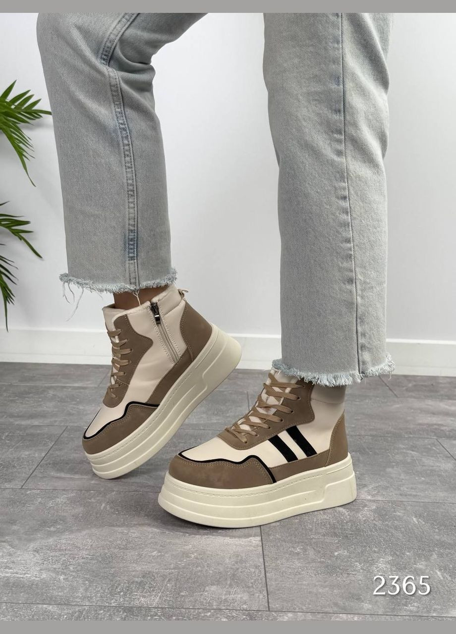 Стильные женские хайтопы No Brand бежевые зима (311281408)