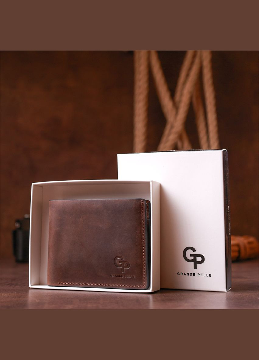 Кожаное портмоне мужское на магните 11208 Коричневое Grande Pelle (306882085)