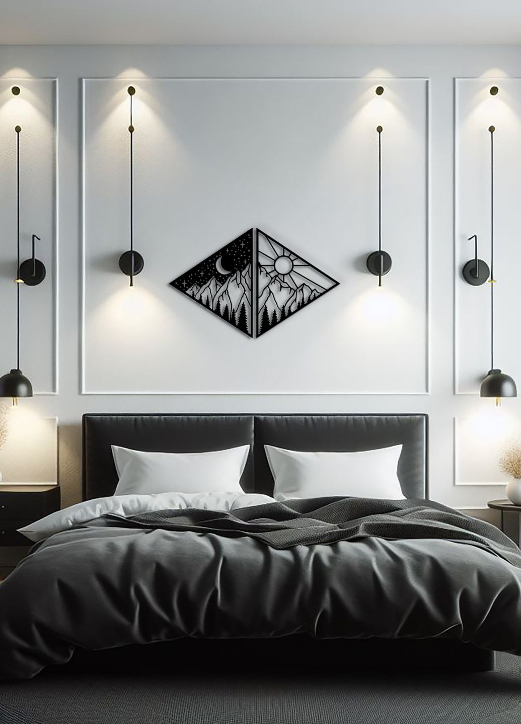 Сучасна картина на стіну в спальню, декор в кімнату "День і ніч", стиль лофт 50х80 см Woodyard (292111865)
