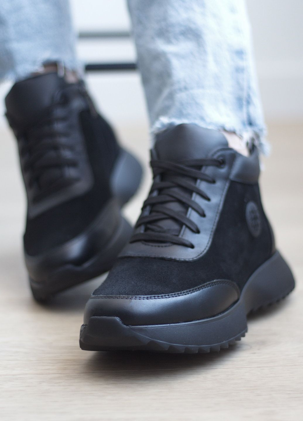 Кроссовки женские осенние из натуральной кожи на байке Zlett 3802 Б чёрные демисезоны (316187064)