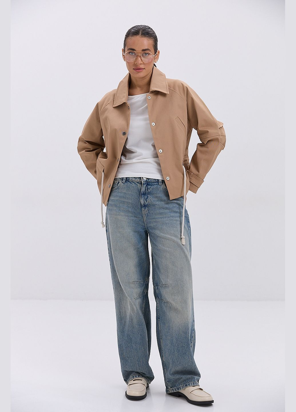 Женская бежевая котоновая ветровка с кулиской на талии Arjen (324392962}