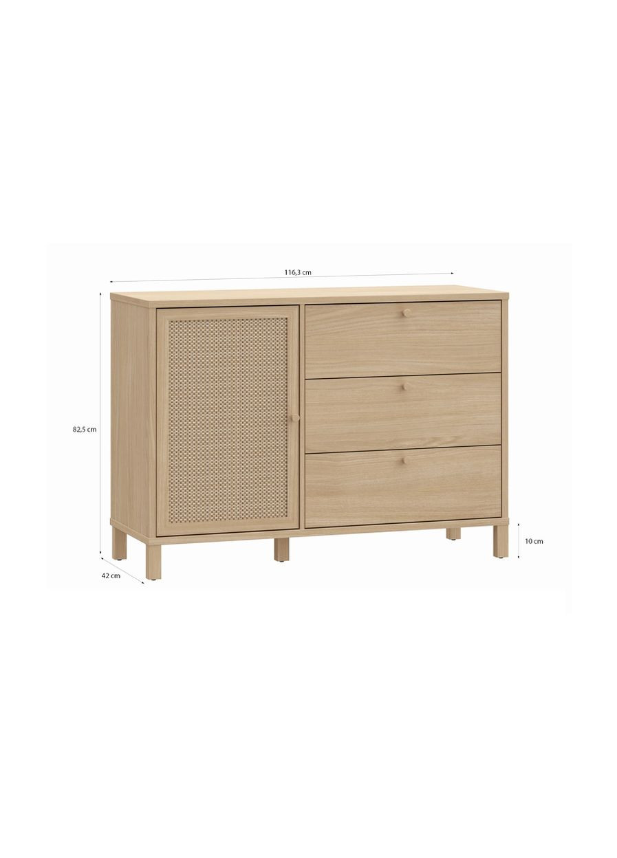 Комод лівий 1д3ш Нортадо RTTK122L елегант/техноротанг Forte Meble (364550282)