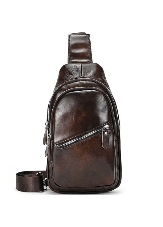 Чоловічий шкіряний слінг на одне плече сумка-слінг коричнева 62867 Tiding Bag (359380719)