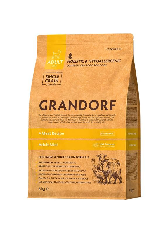 Сухой корм для собак 4 мяса для взрослых собак малых пород 3 кг Grandorf (346476319)