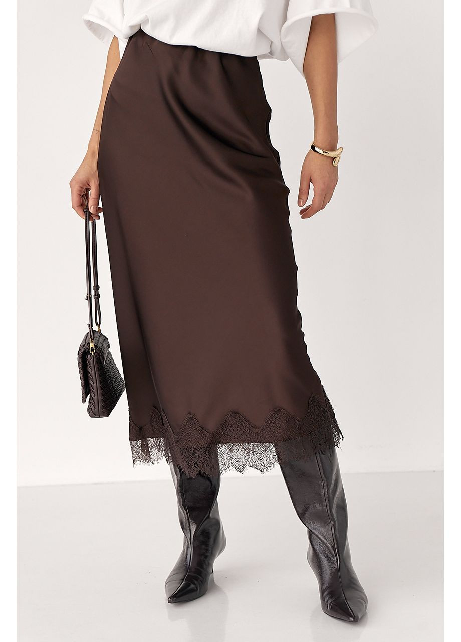 Атласна спідниця міді з мереживом Lurex (372255454)