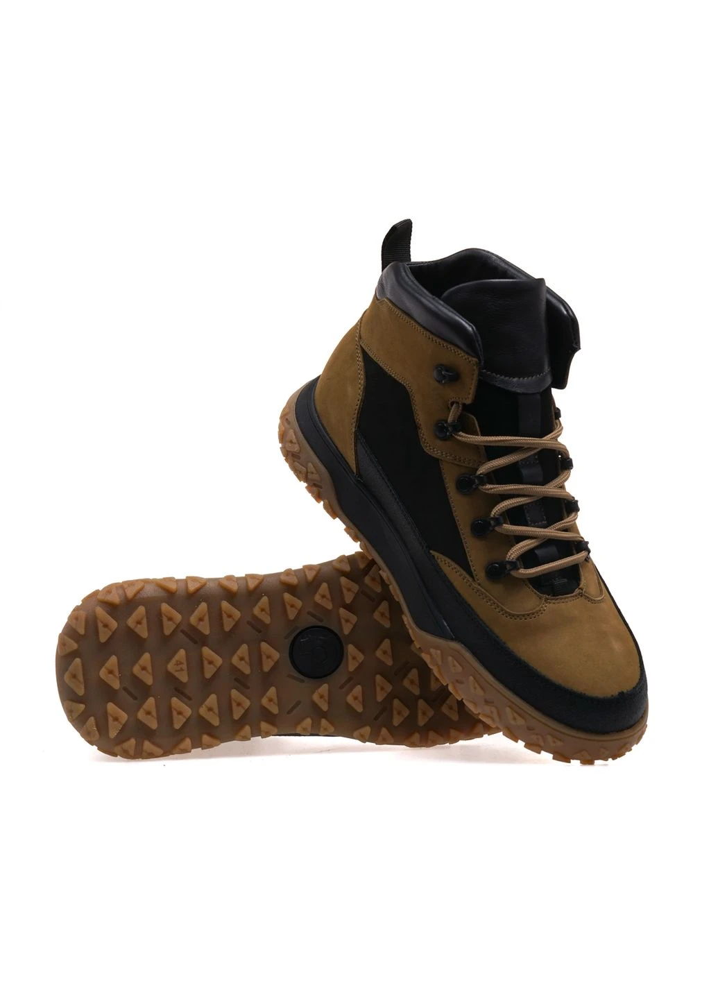 Бежевые зимние ботинки комфорт мужские 358-88s-ow/black+beige nubuk Ikos