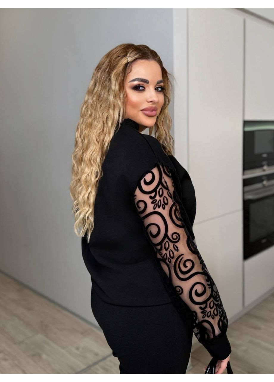 Костюм двійка креп дайвінг,рукава сітка,великих розмірів Україна (349360428)