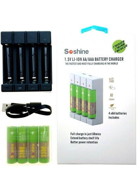 Зарядное устройство для Chocolate US 1.5V + 4 шт. Li-Ion аккумулятора АА на 1,5 В 3300 mWh Soshine (370624826)