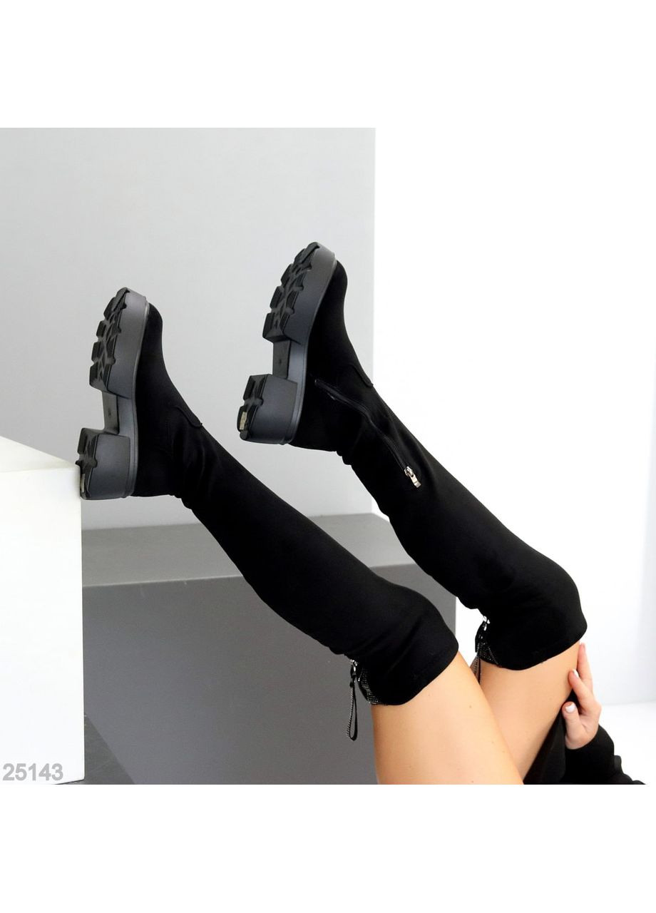 Ботфорти жіночі Amira з еко-замші стрейч, чорні No Brand (361161100)