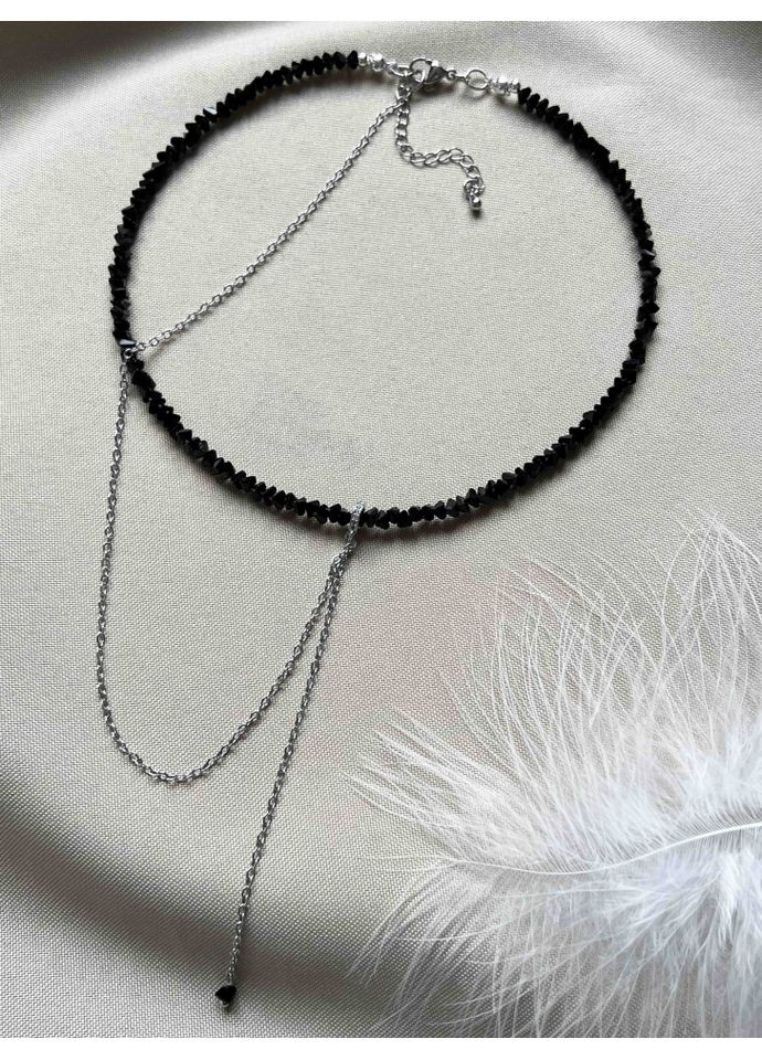 Колье галстук из черного хрусталя в серебре 5612 LeBijou (368559307)