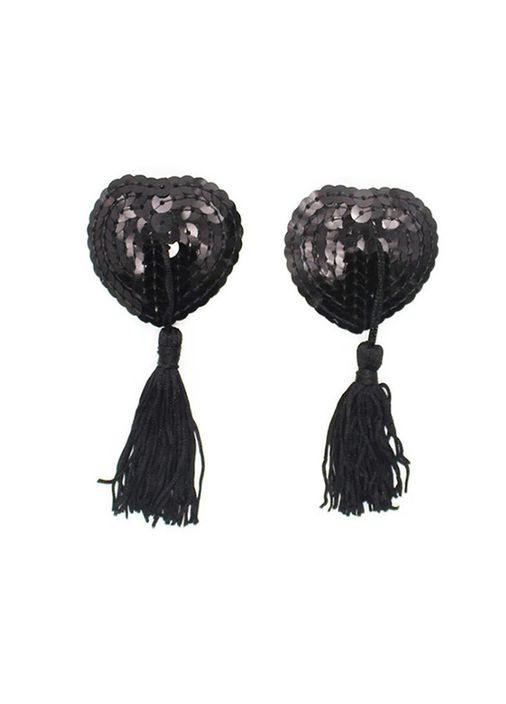 Наклейки для сосків Hearts з паєтками та пензликами - Срібло No Brand (368893544)