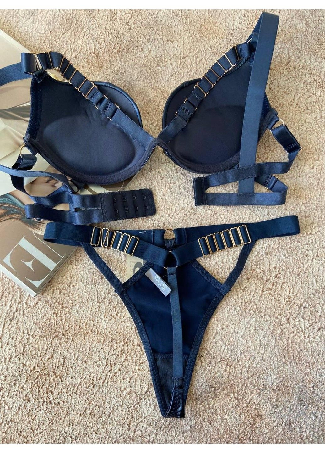Синий синее женское нижнее белье комплект из эко кожи на 2 размер Weiyesi