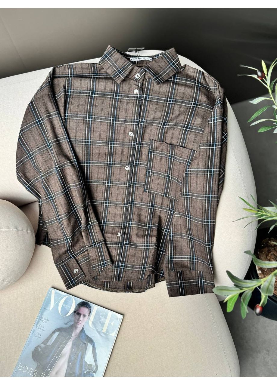 Светло-коричневая повседневный рубашка в клетку KaraMix с длинным рукавом
