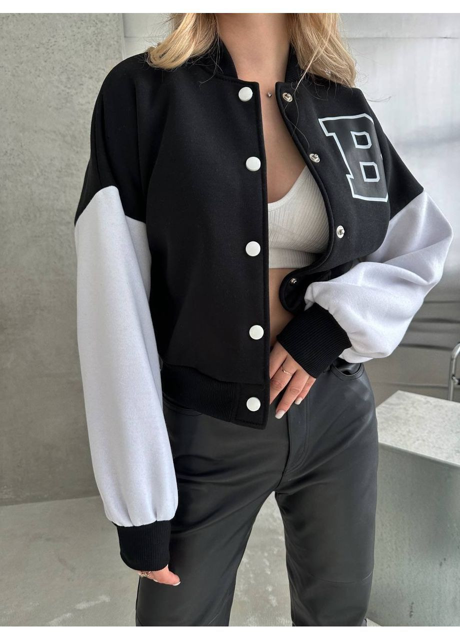 Бомбер тринитка на флісі, колір Чорний Fashion (365072380)