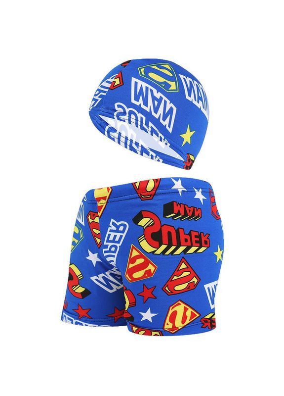 Дитячий купальний костюм для хлопчиків плавки і шапочка з малюнком Супермен сині зріст 110 см No Brand (372084210)