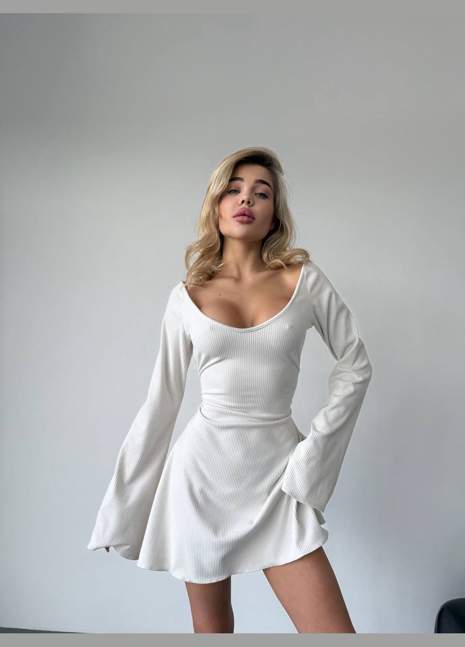 Молочное праздничный, кэжуал, вечернее женское платье клеш FINO Mode однотонное