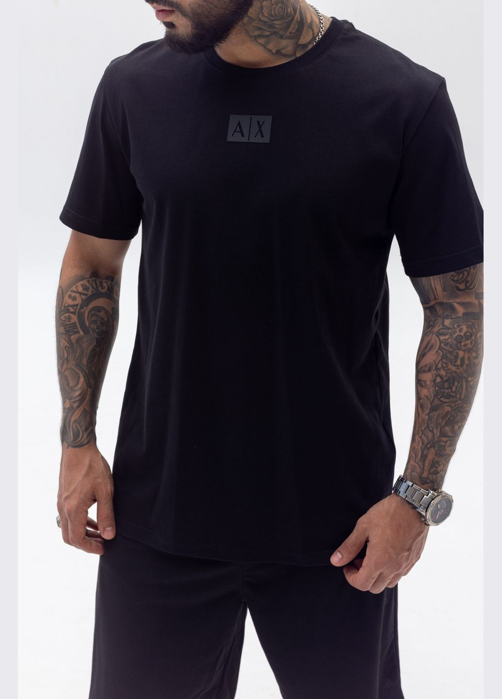 Черная базовая футболка с лого a x с коротким рукавом Vakko
