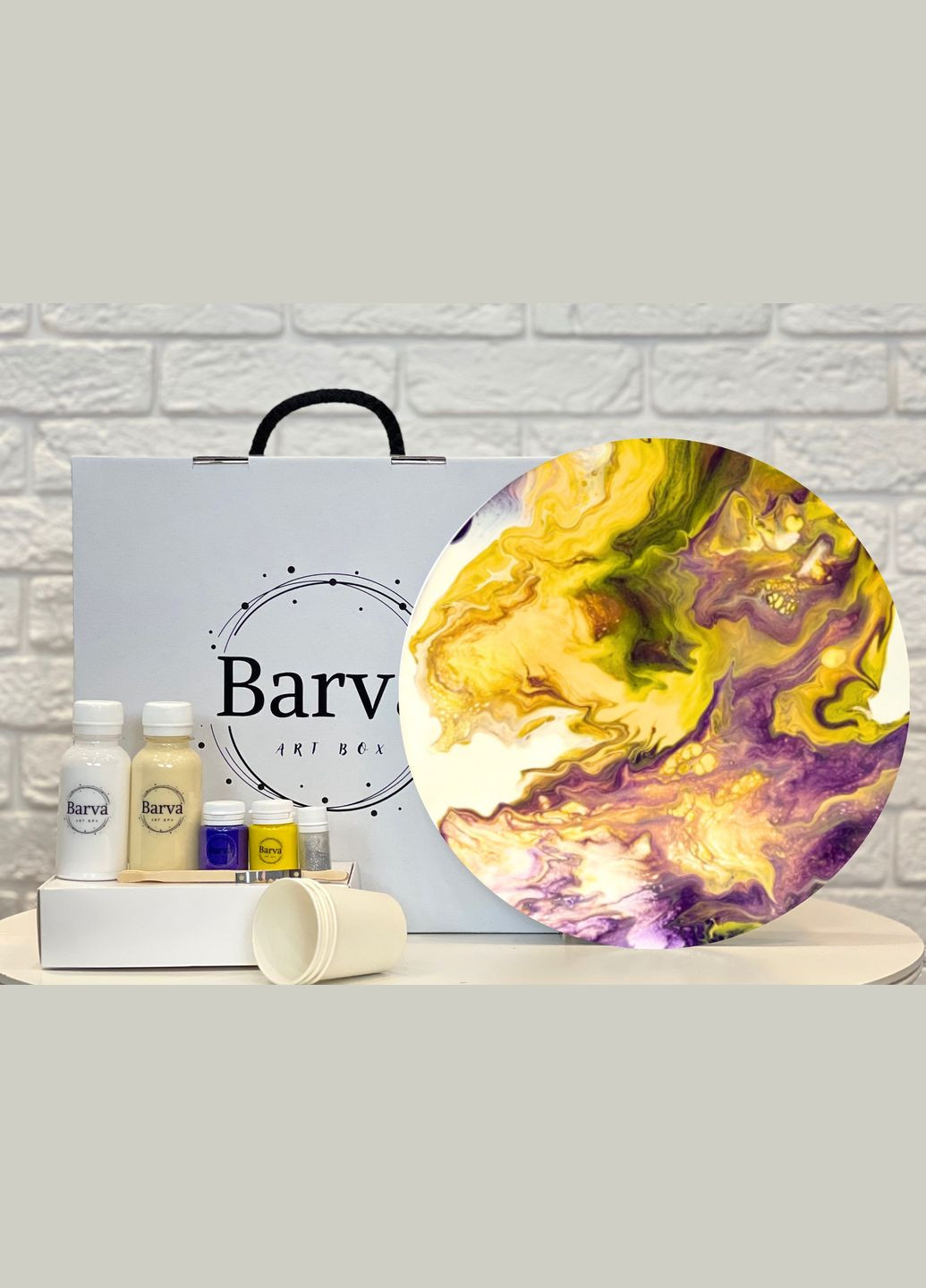 Подарунковий набір "Чарівність" для створення картини у техніці абстрактного живопису рідкий акрил Коло 30 см Barva (315891047)