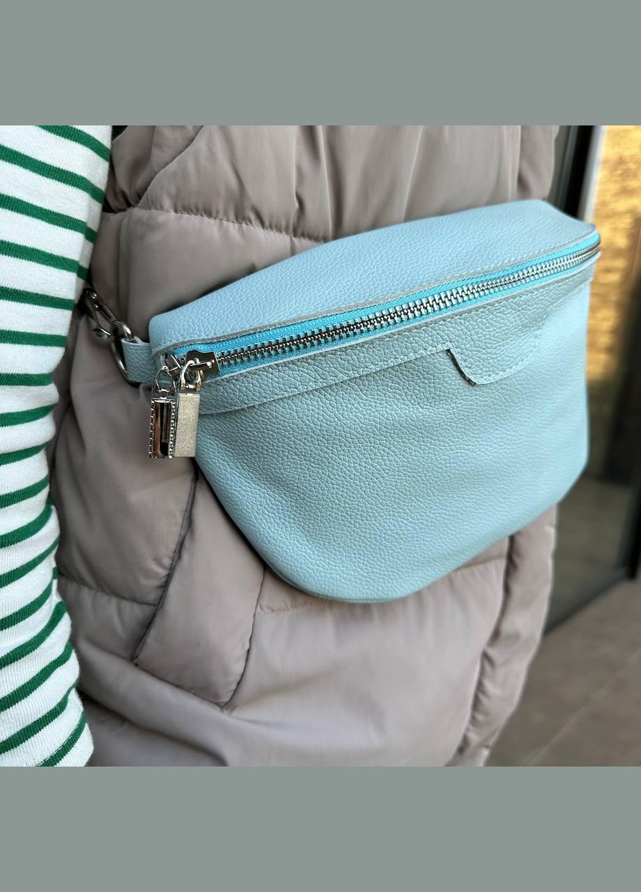 Шкіряна сумка жіноча бананка нагрудна з натуральної шкіри Блакитний No Brand (298997768)