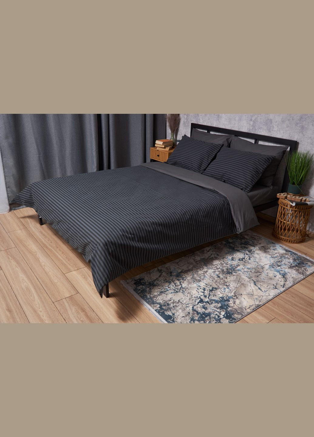 Комплект постельного белья евро 200х220 наволочки 4х50х70 Бязь Gold Люкс (MS-820001058) Moon&Star Gray Stripe&Black (285717374)