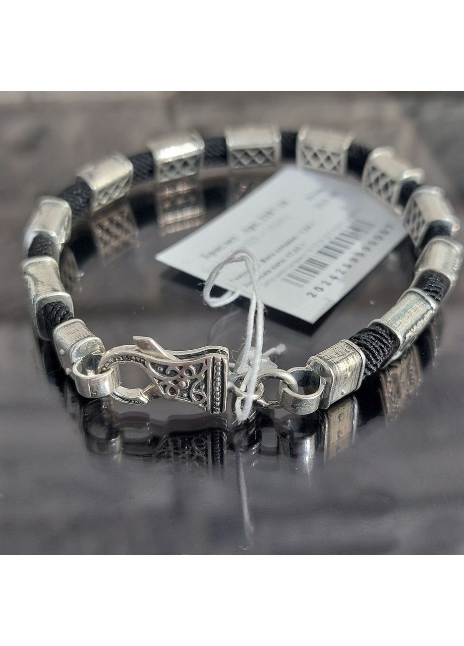 Браслет серебряный с рунами и текстилем 19 см No Brand (355921830)