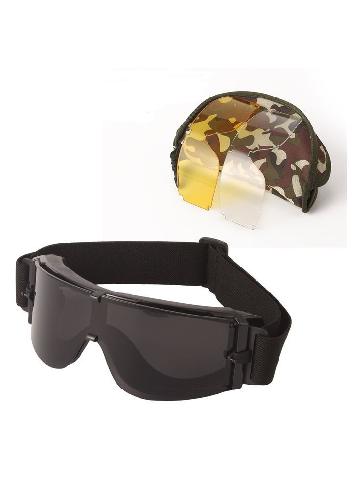 Тактична захисна маска-окуляри з 3 змінними лінзами (Чорні)-Панорамні незапітніючі Daisy (329741386)