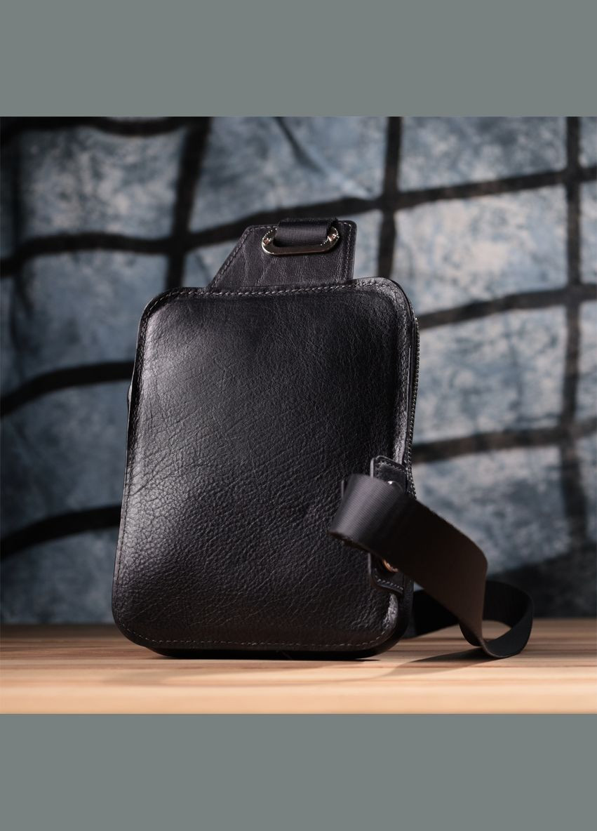 Мужская прямоугольная сумка бананка из зернистой натуральной кожи 22879 Черный Grande Pelle (331908237)