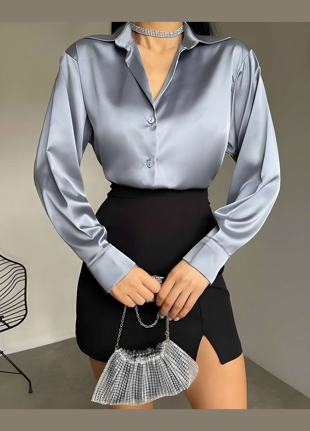 Белая женская качественная белая черная серая шелковая блуза блузка рубашка на пуговицах длинный рукав Україна