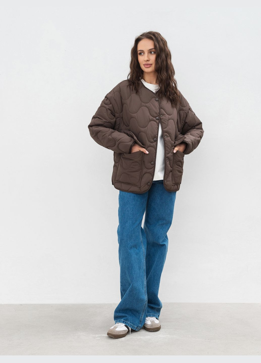 Коричневая демисезонная куртка-жилет Romashka Буффало