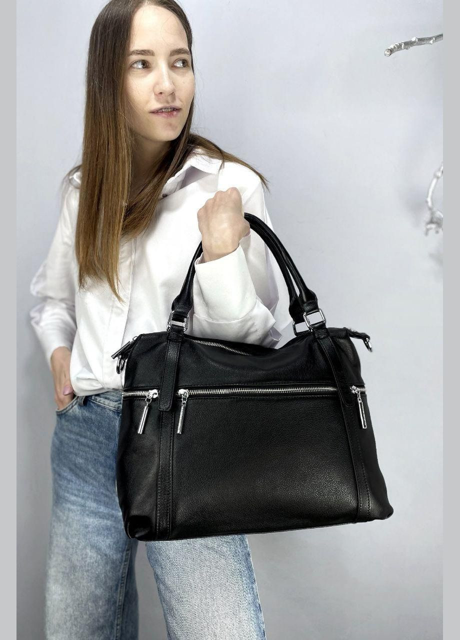 Шкіряна жіноча сумка містка чорна PTR No Brand (317763492)