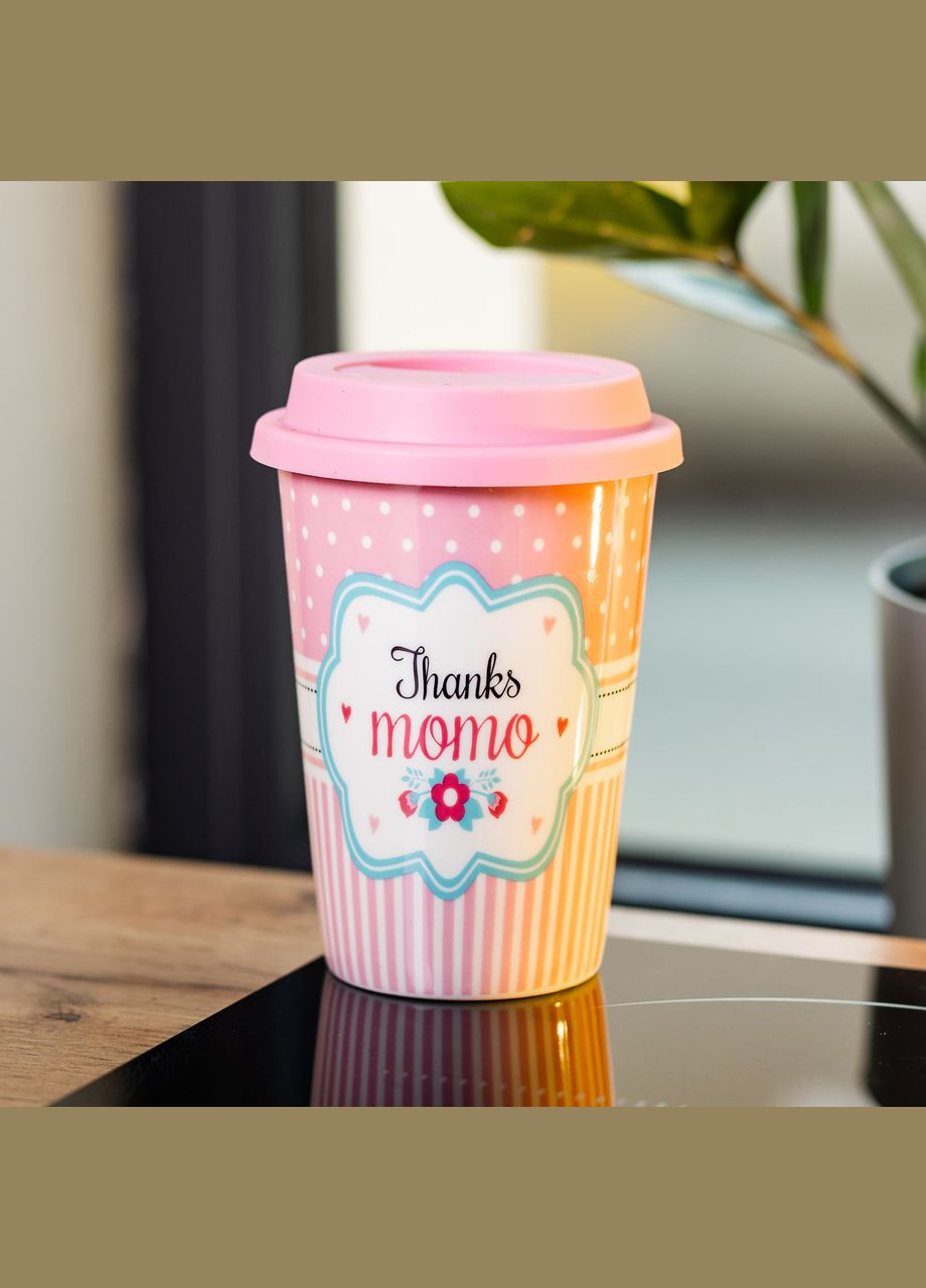 Стакан керамический 420 мл с силиконовой крышкой, thanks momo Ceramic (323160179)